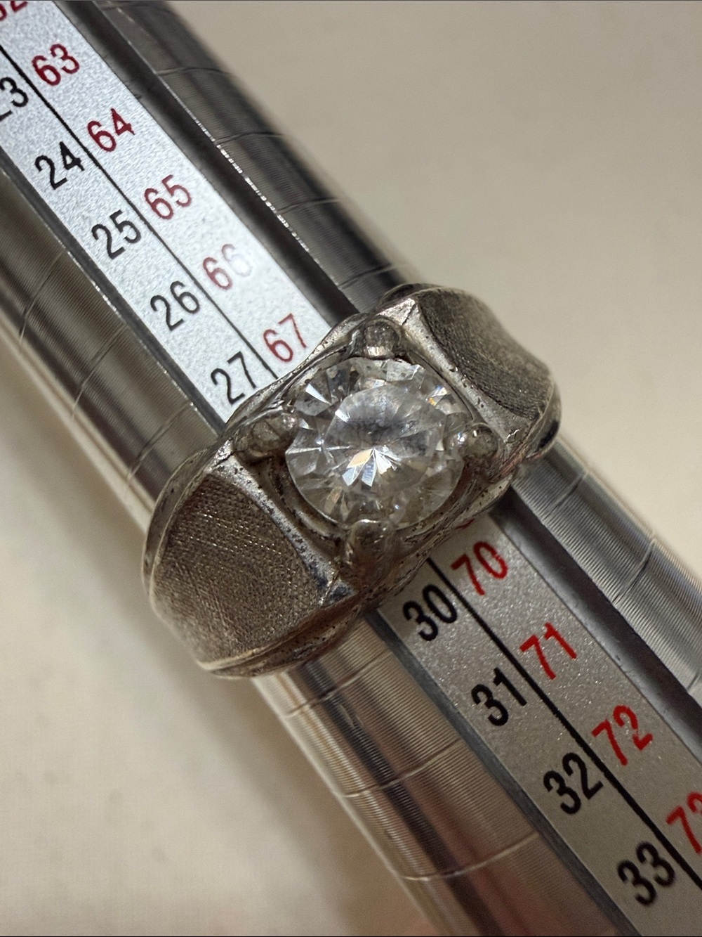 Classic sterling Silver Solitaire Band Ring with Clear Stone men size 12.5